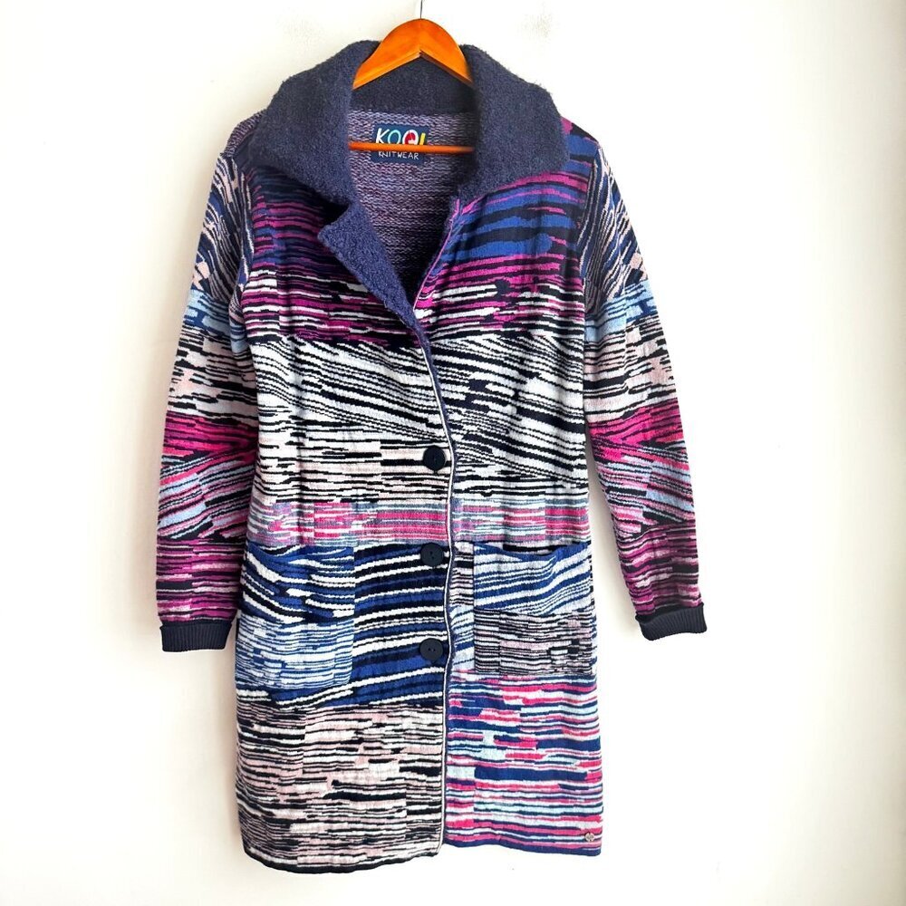 Kooi Knitwear Patchwork Colourful Long Cardigan S/6 - Picture 2 of 8